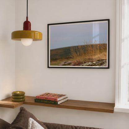 Moorland Grass Poster, Wild Grassland Framed-Print, Golden Heather Moor Wall Art, Dartmoor Landscape Print, British Upland Nature