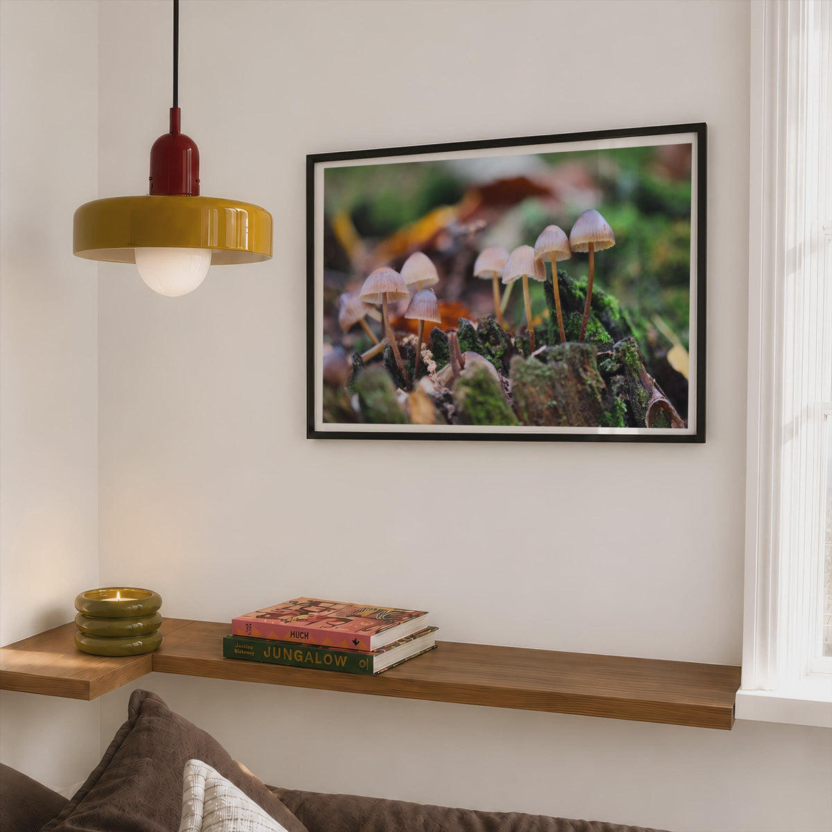 Tiny Woodland Fungi Poster mockup - Corner Bedroom Mockup - Landscape