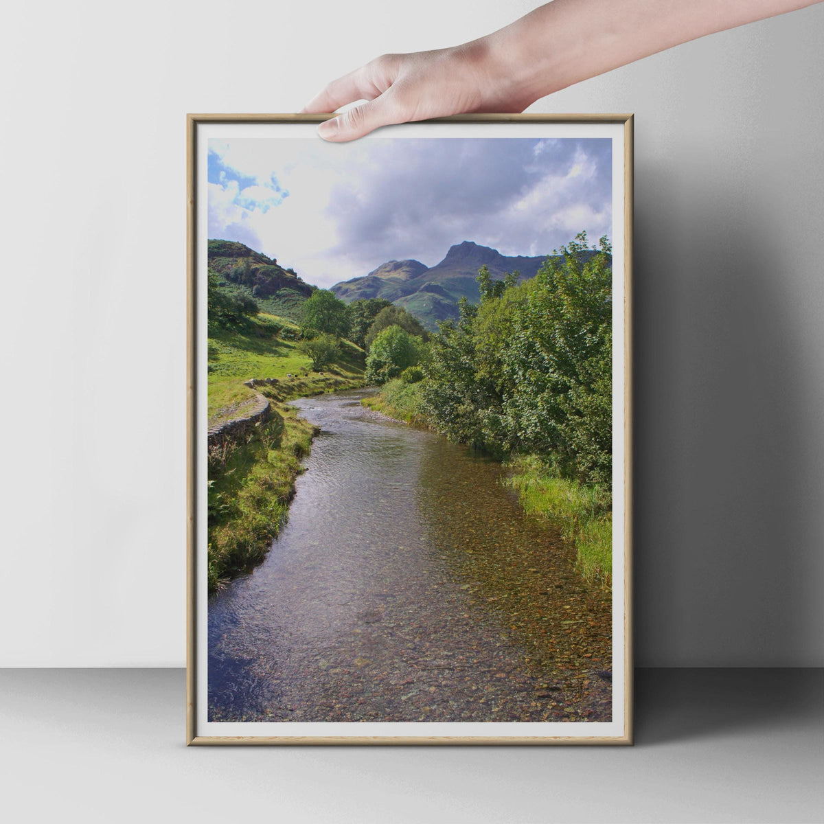 Lake District River Valley Poster, Mountain Stream Wall Art, English Countryside Print, Green Hills Landscape, Nature Photography Gift