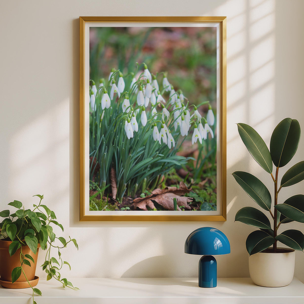 Snowdrop Flower Photography Print, White Spring Garden Poster, Galanthus Wall Art, Botanical Nature Photo, Green White Floral Home Decor