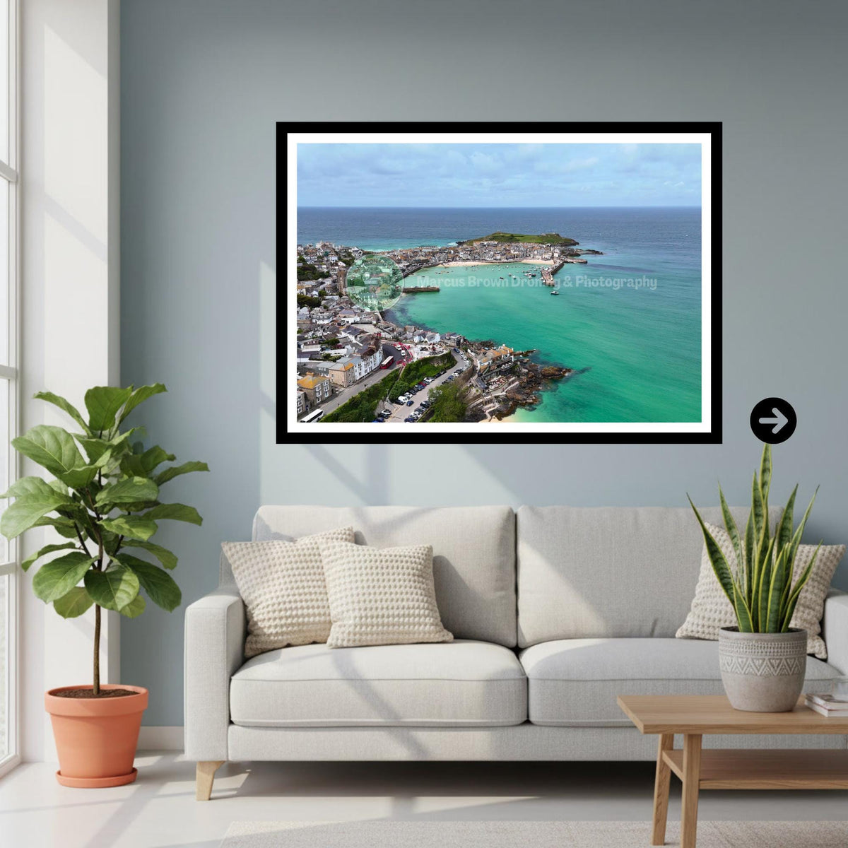 St Ives Bay Print, Cornwall Coastal Wall Art, Aerial Harbour Photography