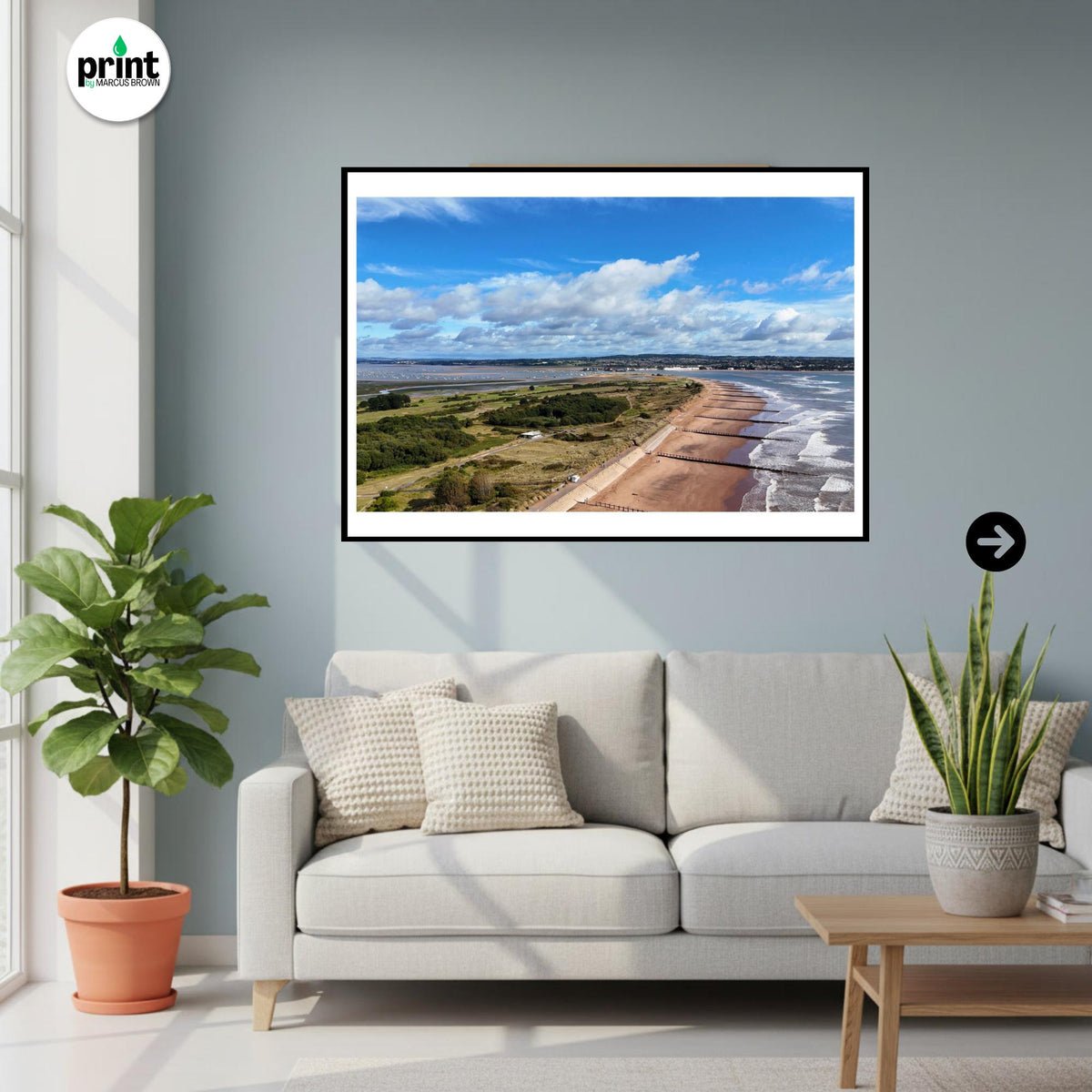 Aerial Dawlish Warren Beach Print | Devon Coastal Photography, Nature Reserve Wall Art