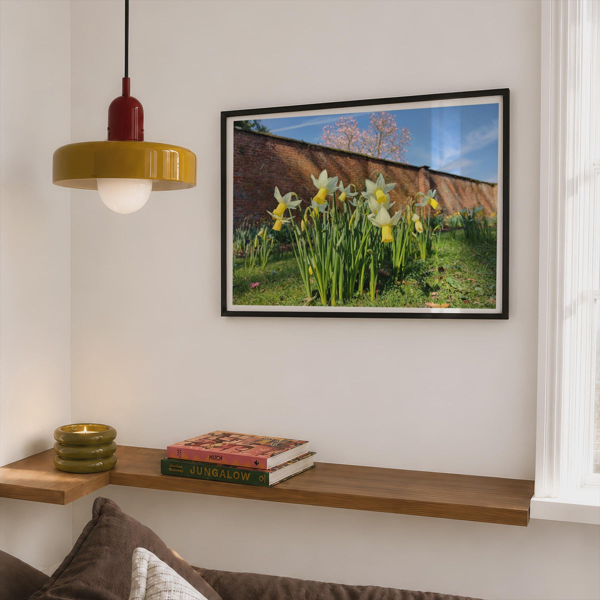 Daffodil Walled Garden Poster, Spring Flowers Framed-Print, Yellow Narcissus Wall Art, English Country Garden, Botanical Flower Print