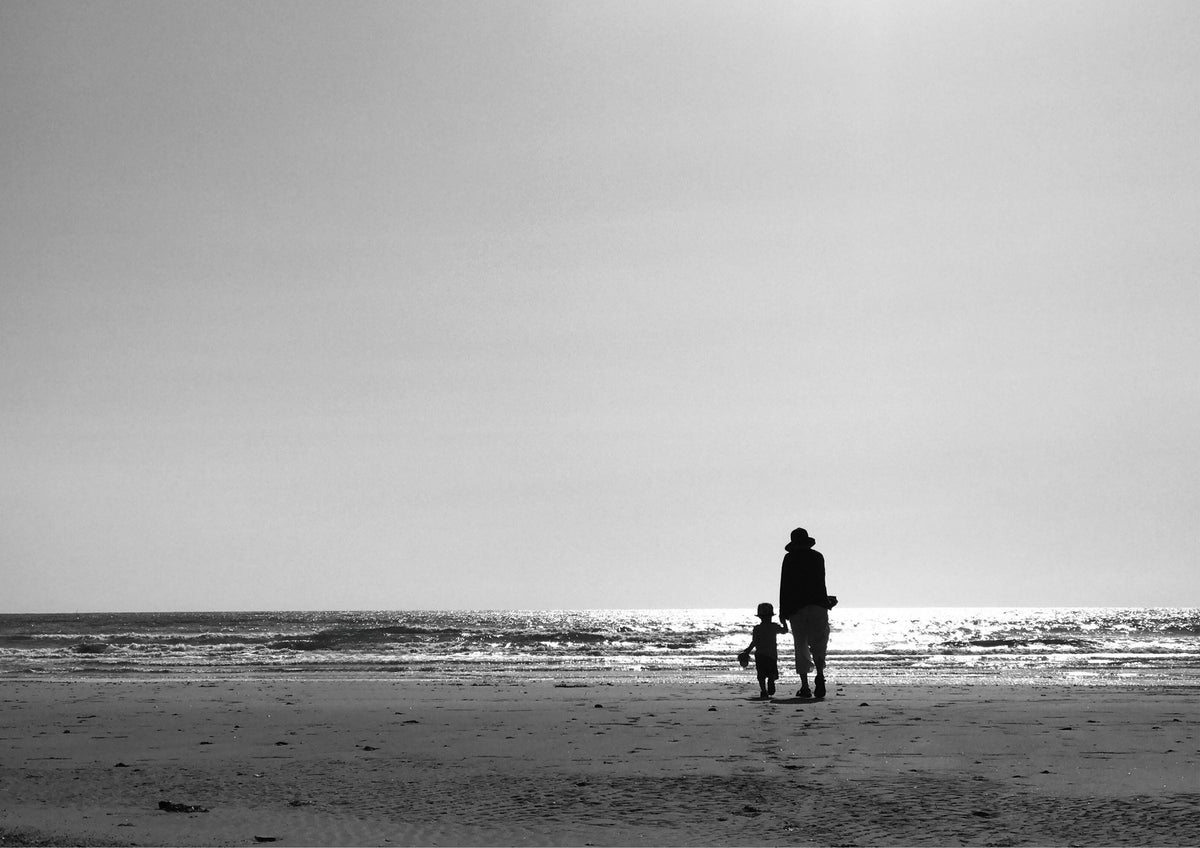 Devon Beach Art Print: Adult and Child Holding Hands