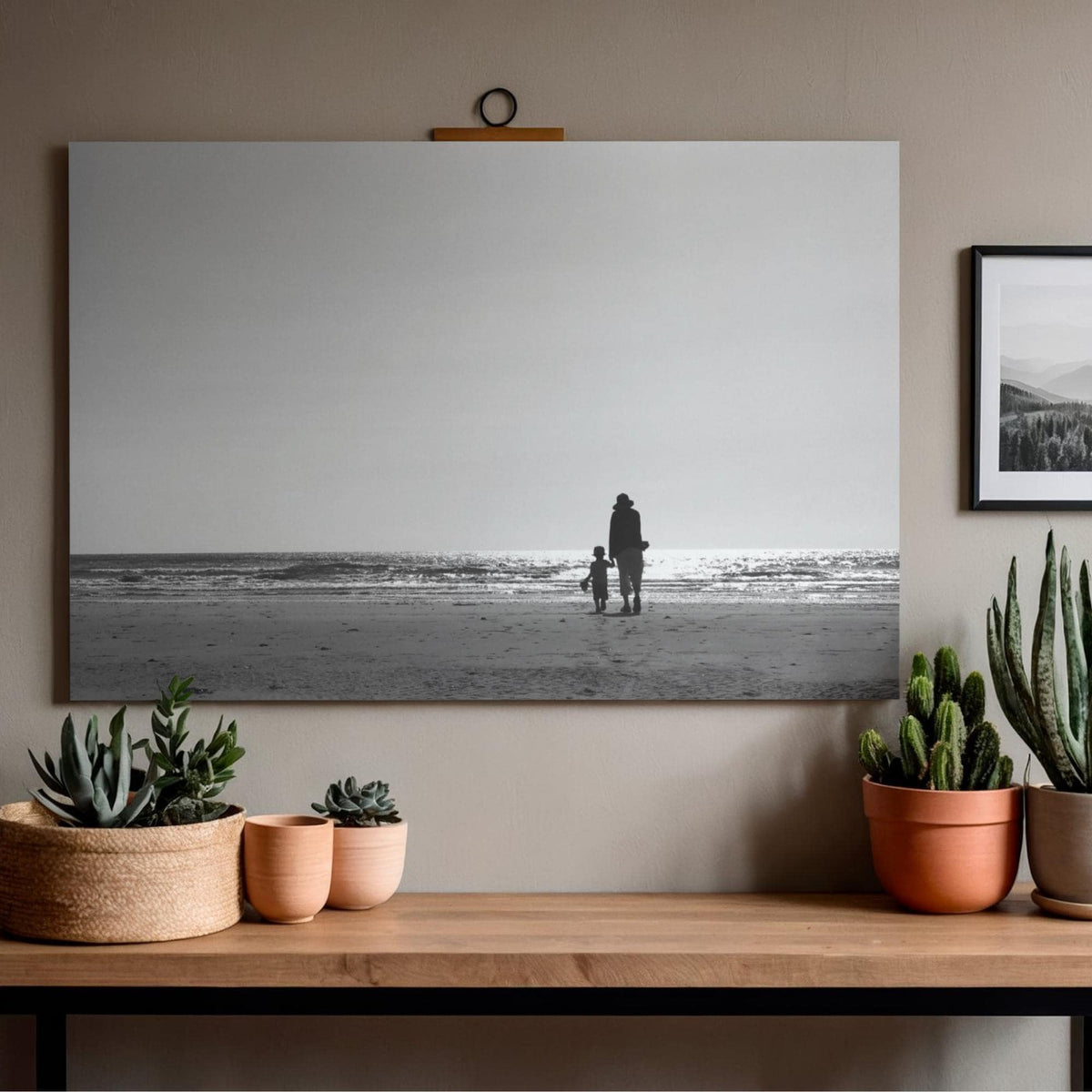 Devon Beach Art Print: Adult and Child Holding Hands