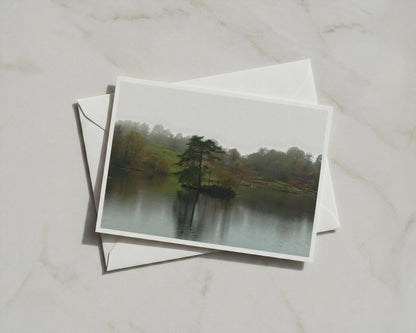 Lake District Misty Trees Landscape Poster, Tarn Island Framed Print, Autumn Nature Wall Art, Moody English Countryside Photography Print