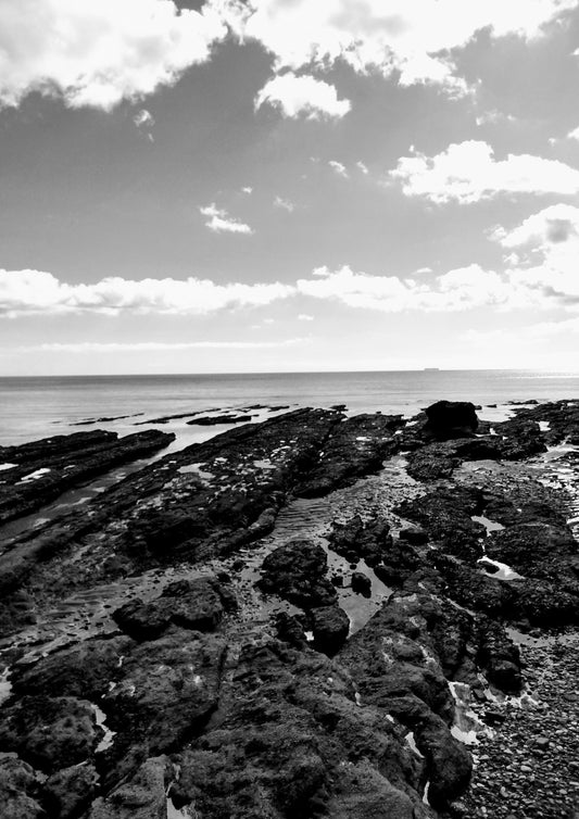 Devon Coastal Rocks Print - Black and White Beach Photography