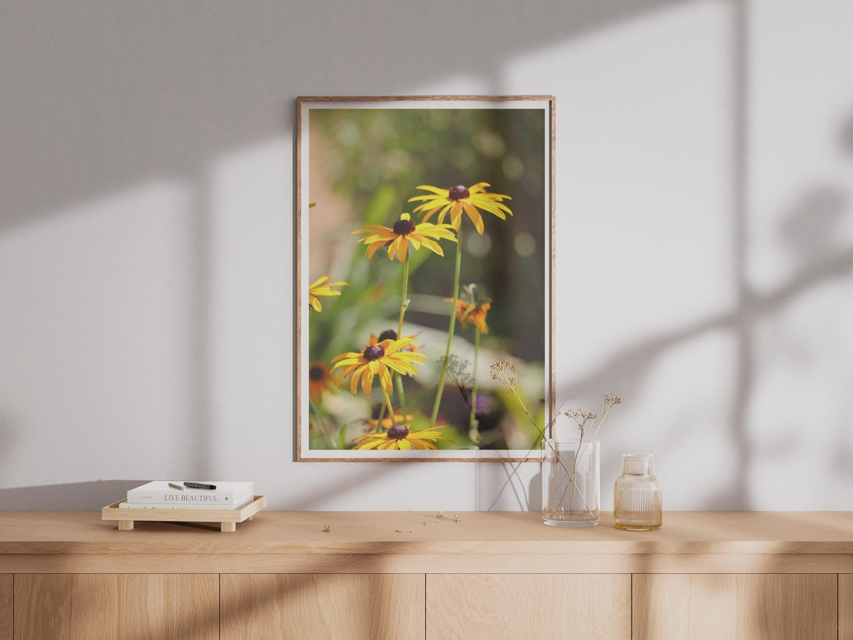 Black Eyed Susan Flower Poster, Yellow Rudbeckia Wall Art, Botanical Garden Print, Summer Floral Photography, Nature Lover Gift