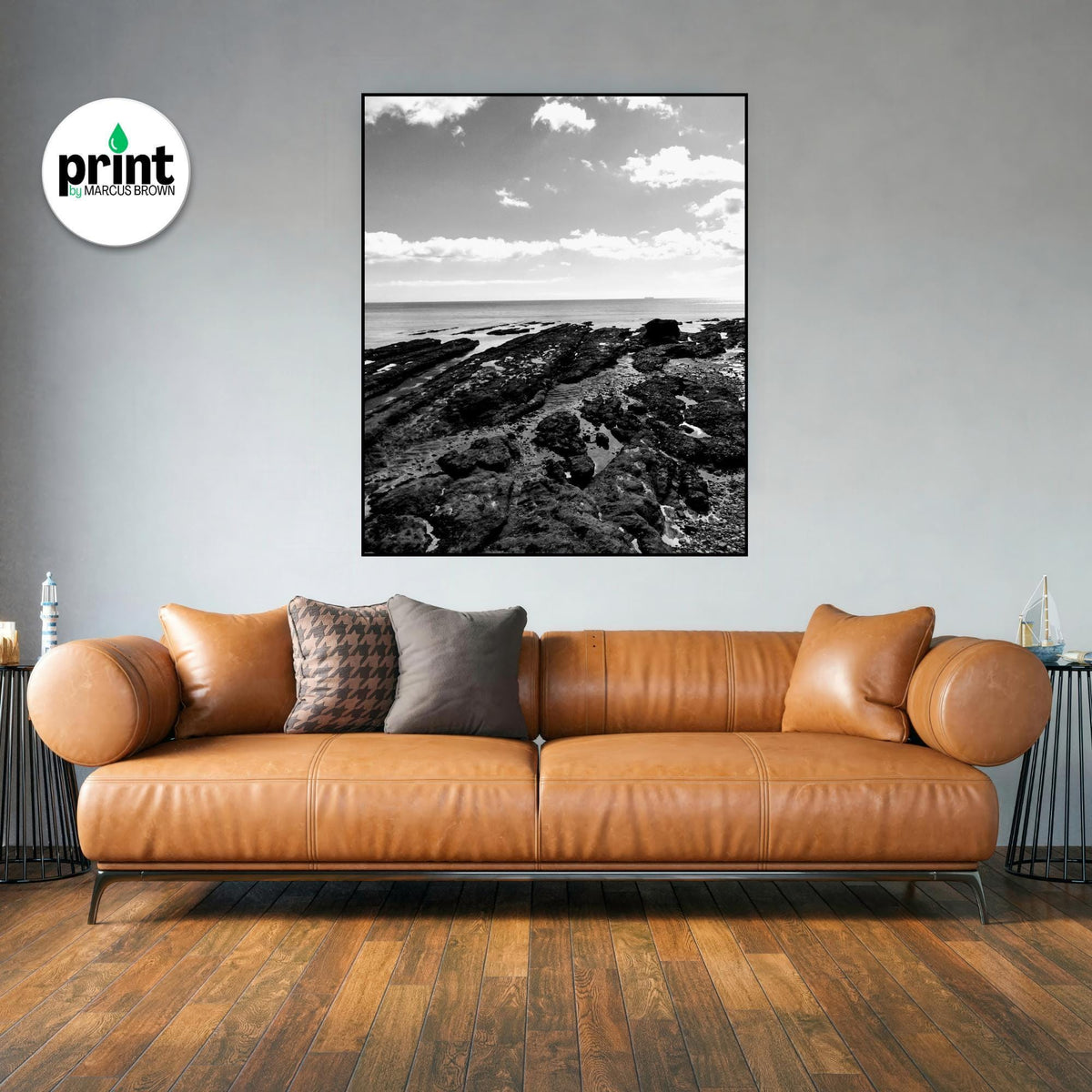 Devon Coastal Rocks Print - Black and White Beach Photography