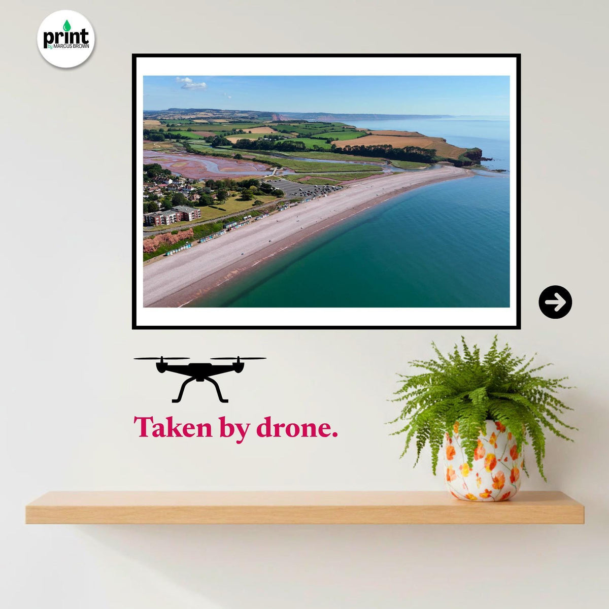Budleigh Salterton Drone Photograph, Devon Coastal Wall Art, Jurassic Coast Print