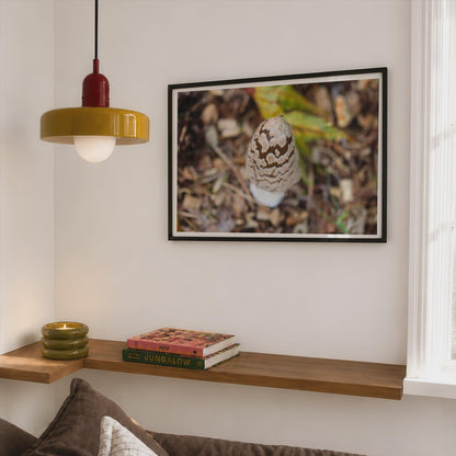 Magpie Inkcap Mushroom Poster mockup - Corner Bedroom Mockup - Landscape
