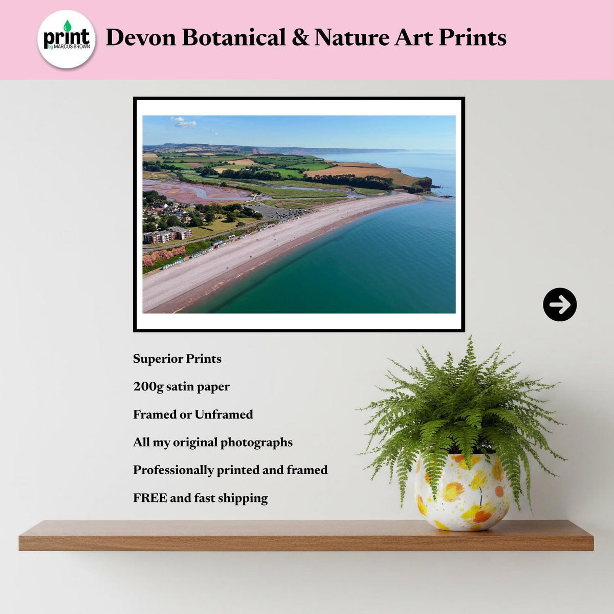 Budleigh Salterton Drone Photograph, Devon Coastal Wall Art, Jurassic Coast Print