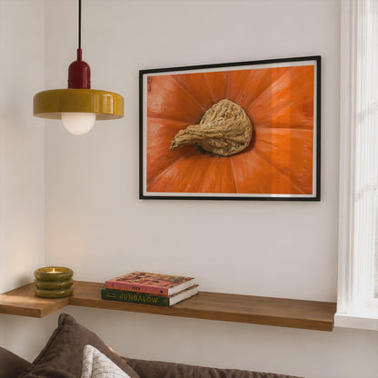 Pumpkin Stem Close Up Poster, Orange Autumn Wall Art, Framed-Print, Harvest Macro Photography, Kitchen Decor, Bold Orange Nature Print