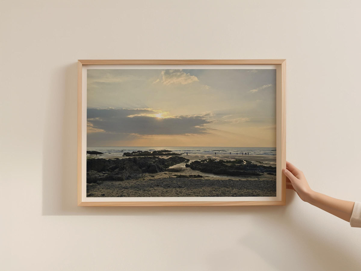 Coastal Sunset Beach Poster, Rocky Shore Seascape Framed-Print, Dawn and Dusk Landscape Wall Art, Ocean Photography Print, Seaside Decor
