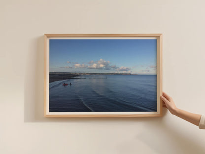 Dawlish Warren Beach Poster, Devon Coastal Framed-Print, Blue Sea Surfers Wall Art, South West England Seaside Print, Exmouth Bay