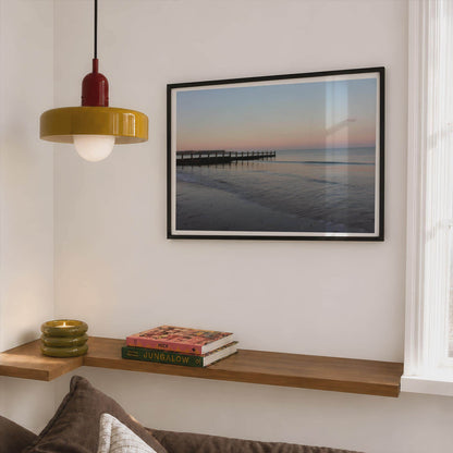 Coastal Pier Sunset Poster mockup - Corner Bedroom Mockup - Landscape