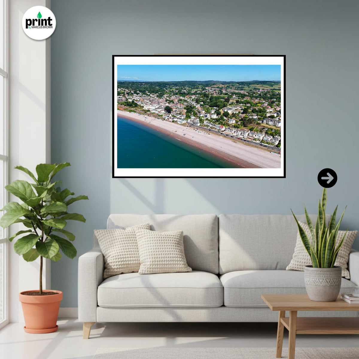 Budleigh Salterton Drone Photograph, Devon Coastal Wall Art, Jurassic Coast Print
