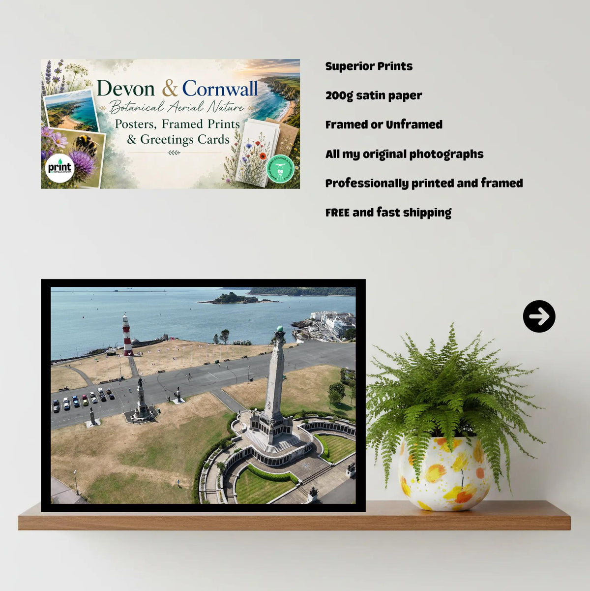 Horizon Gazer Plymouth Hoe Sea View Poster | Coastal Landscape Print with Maritime Spirit | Devon Wall Art in Various Sizes & Frames