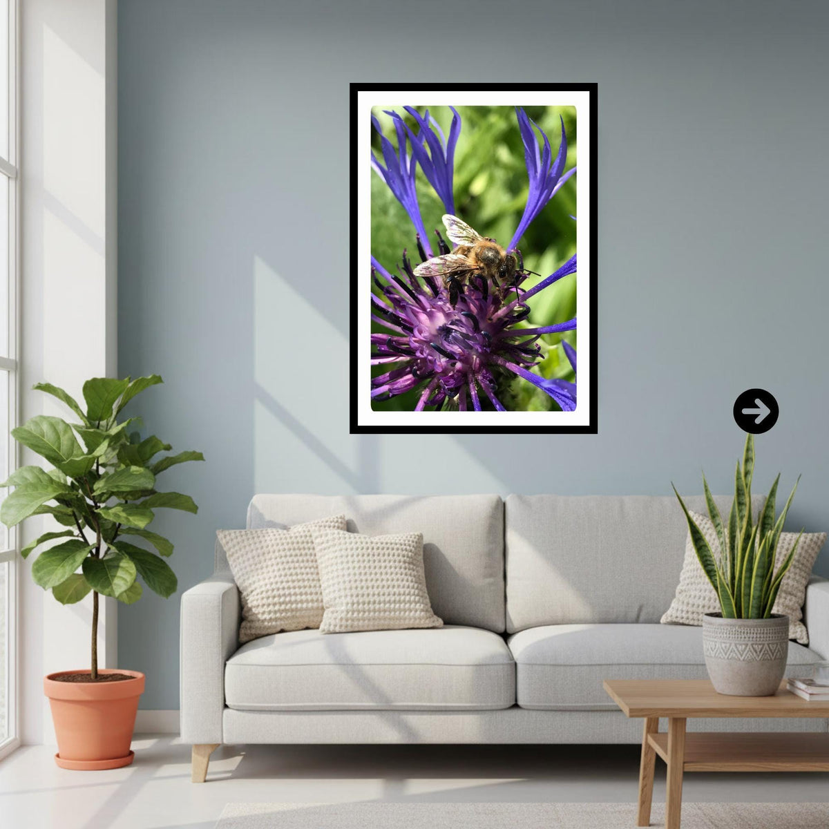 Macro Bee Photography Print | Purple Botanical Flower Nature Decor