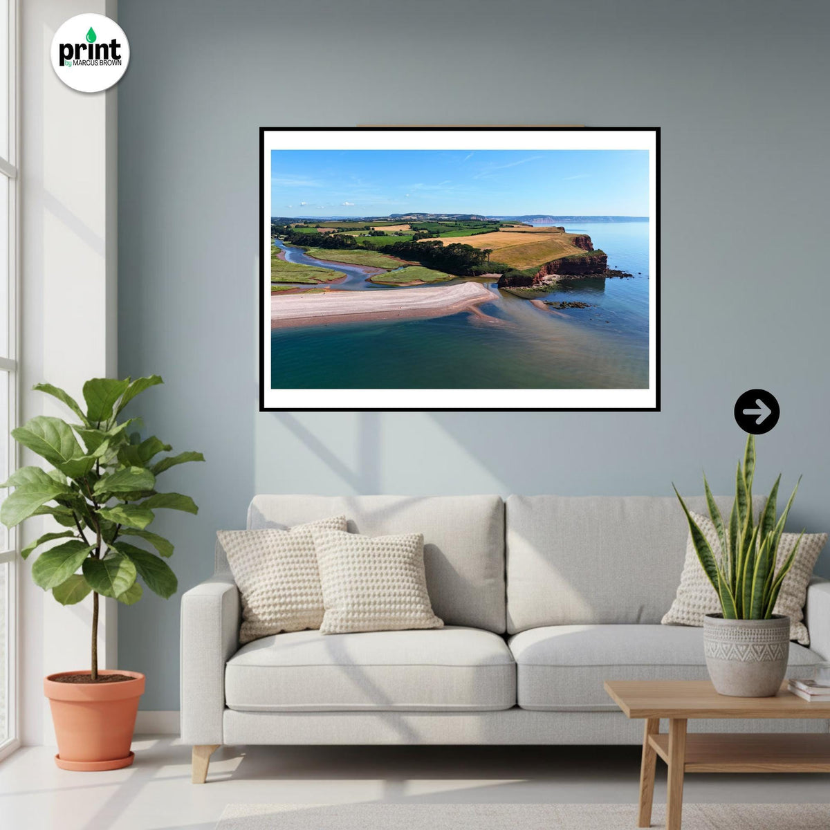 Aerial River Otter Estuary Print, Budleigh Salterton Coastal Landscape Photography
