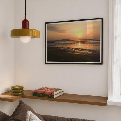 Sunset Estuary Landscape Poster mockup - Corner Bedroom Mockup - Landscape