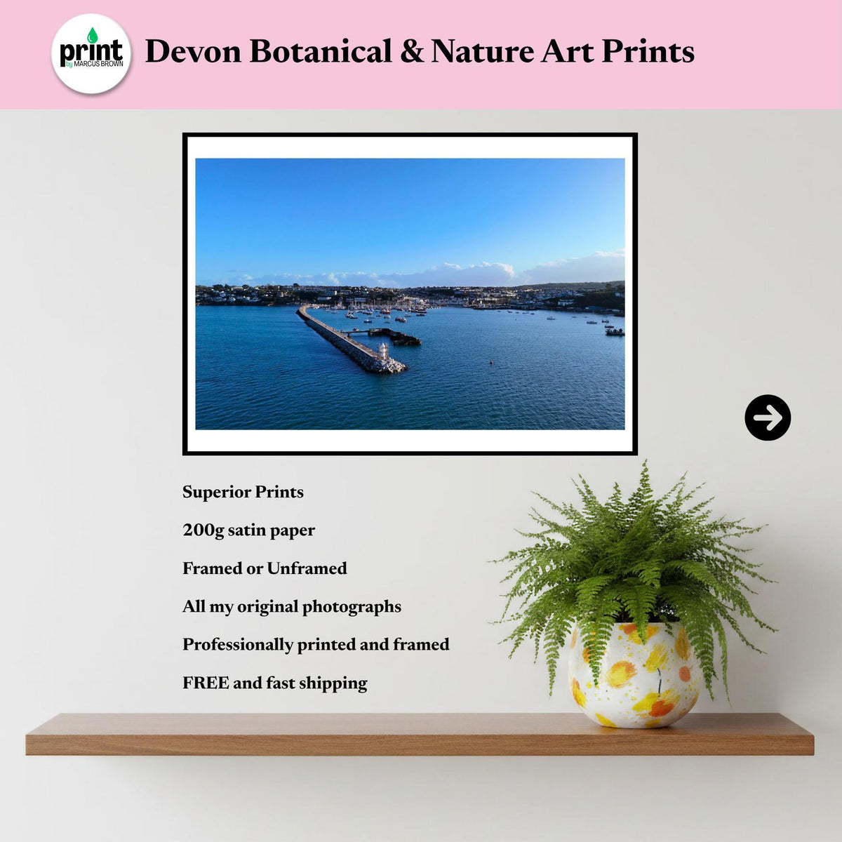 Brixham Breakwater Print, Devon Drone Photography, Coastal Wall Art
