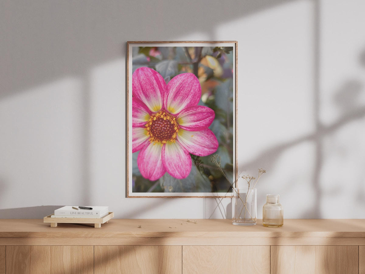 Pink Dahlia Flower Print, Close Up Botanical Photography Poster, Floral Wall Art, Hot Pink Garden Bloom, Nature Photo Print for Home