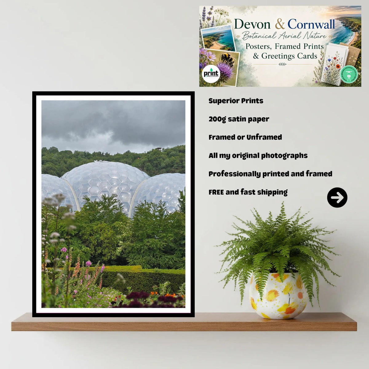 Eden Project Biomes with Garden Foreground, Cornwall Wall Art Photography Print