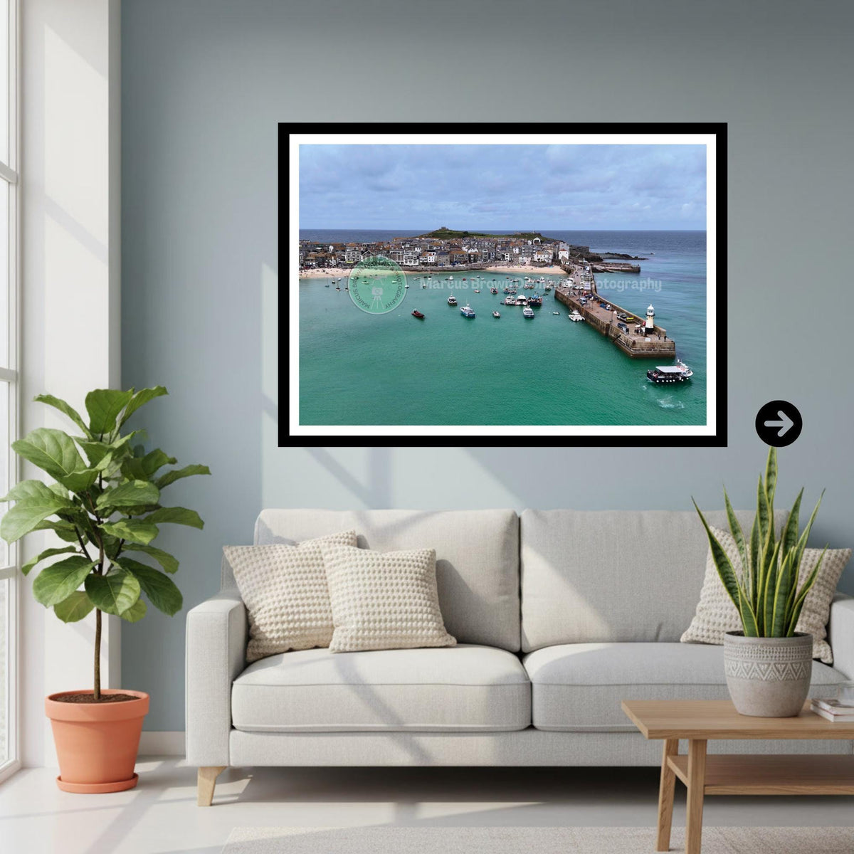 St Ives Harbour Drone Print, Cornwall Coastal Wall Art, Seaside Photography