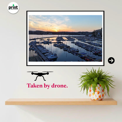 Torquay Marina in Devon at Sunset | Coastal Wall Art, Seaside Print, Beach House Decor, Estuary, River Exe, Drone Photography