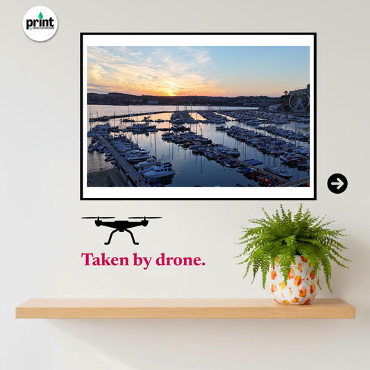 Torquay Marina in Devon at Sunset | Coastal Wall Art, Seaside Print, Beach House Decor, Estuary, River Exe, Drone Photography