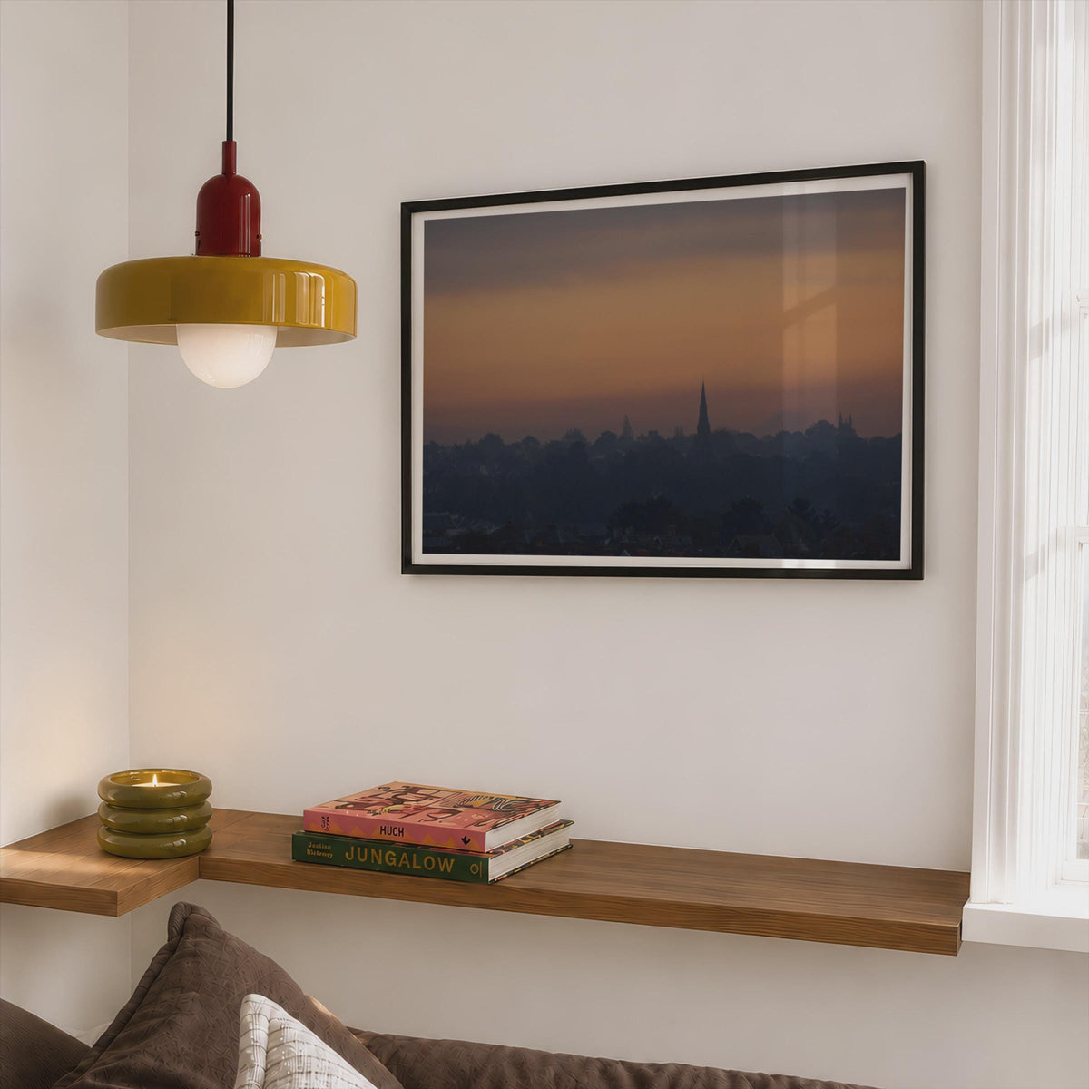 Dawn Landscape Skyline Poster mockup - Corner Bedroom Mockup - Landscape