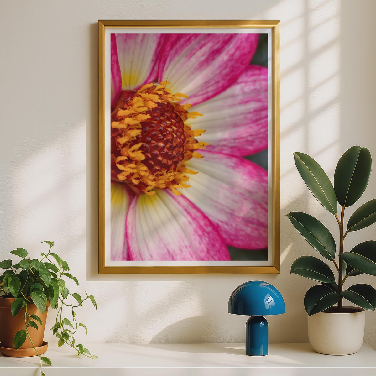 Pink Dahlia Macro Photography Print, Close Up Flower Wall Art, Hot Pink Floral Poster, Botanical Bedroom Decor, Garden Flower Photo Print
