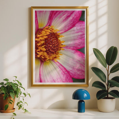 Pink Dahlia Macro Photography Print, Close Up Flower Wall Art, Hot Pink Floral Poster, Botanical Bedroom Decor, Garden Flower Photo Print