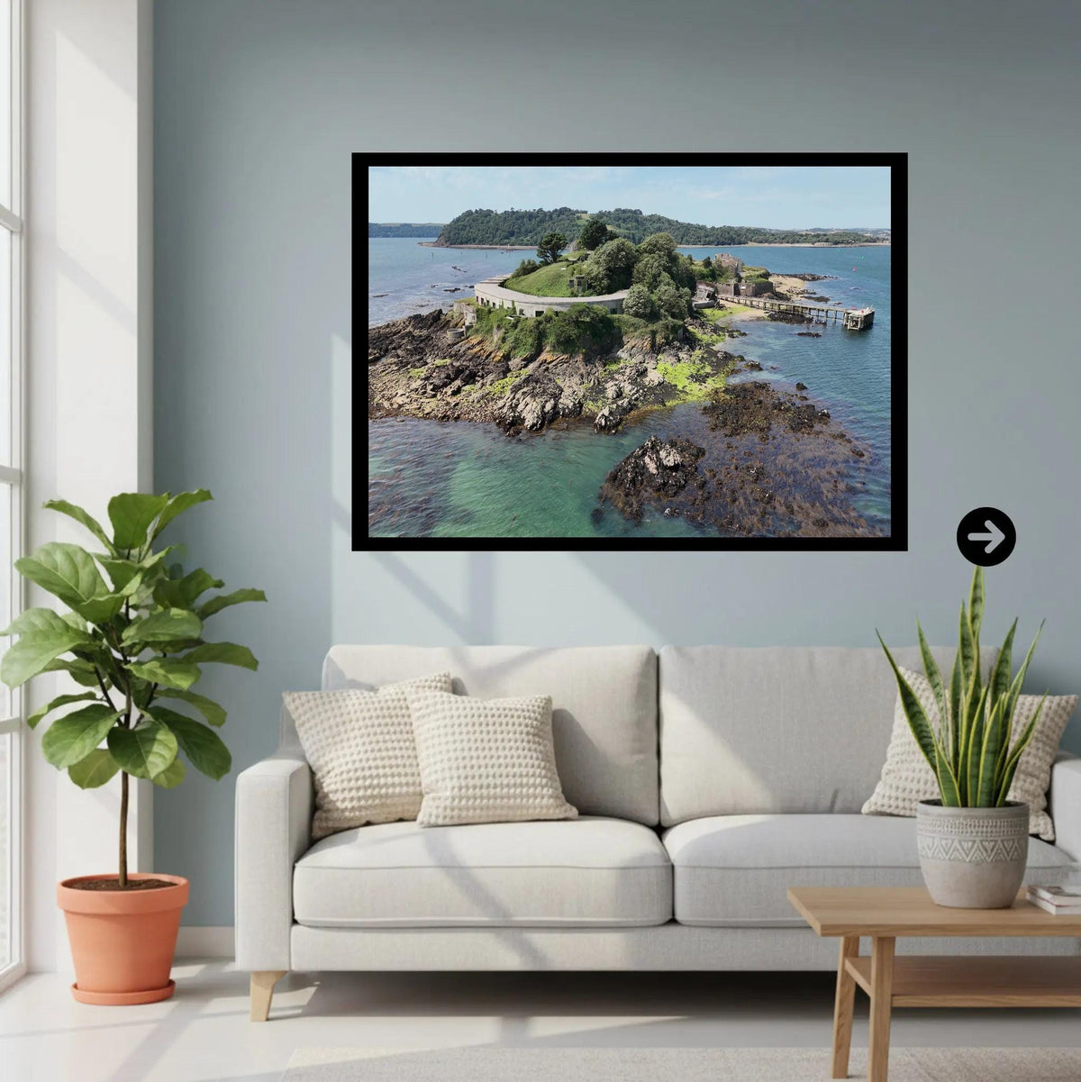 Drake's Island Print | Coastal Art of Plymouth Sound | Historic 16th-Century Fortress Wall | Island Wall Art for Nautical Decor Photography