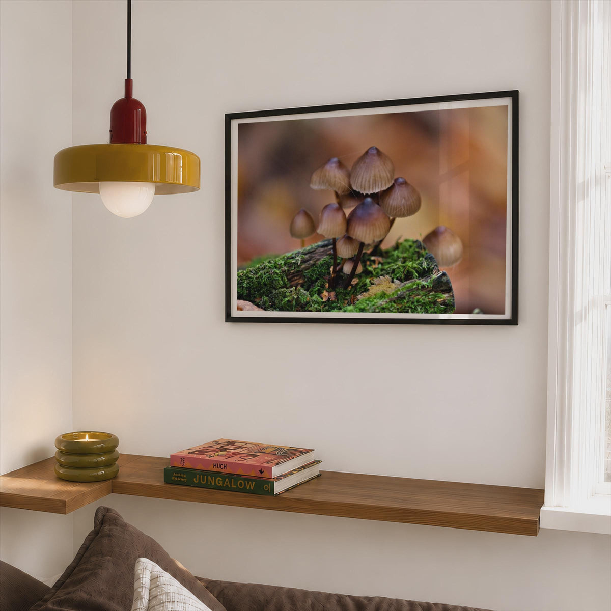 Woodland Fungi Poster mockup - Corner Bedroom Mockup - Landscape