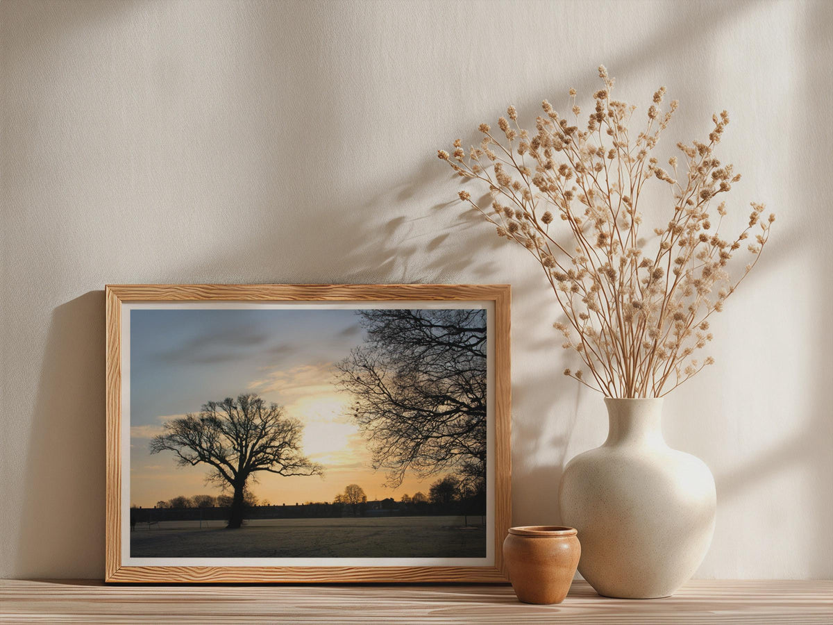 Winter Sunrise Tree Silhouette Landscape Poster mockup - Neutral_Mockup_Studio_509