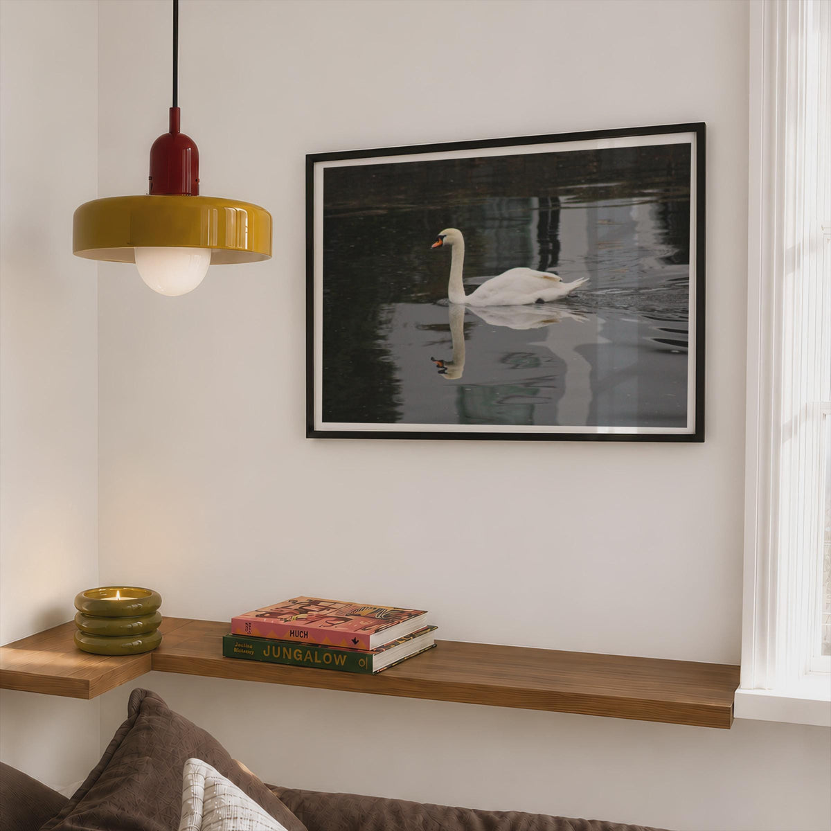 Swan Reflection Poster, Mute Swan Wall Art, Wildlife Photography Framed-Print, White Swan on Dark Water, Bird Lover Gift, Nature Print