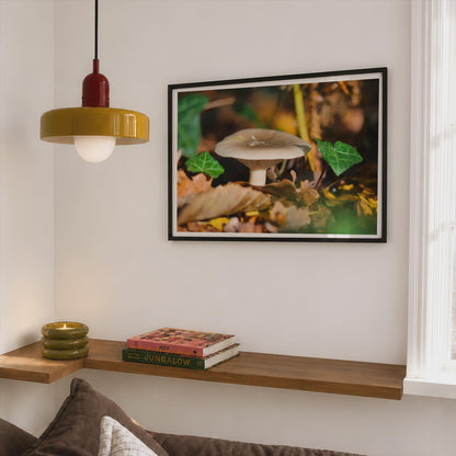 Fungi Mushroom Photography Poster mockup - Corner Bedroom Mockup - Landscape