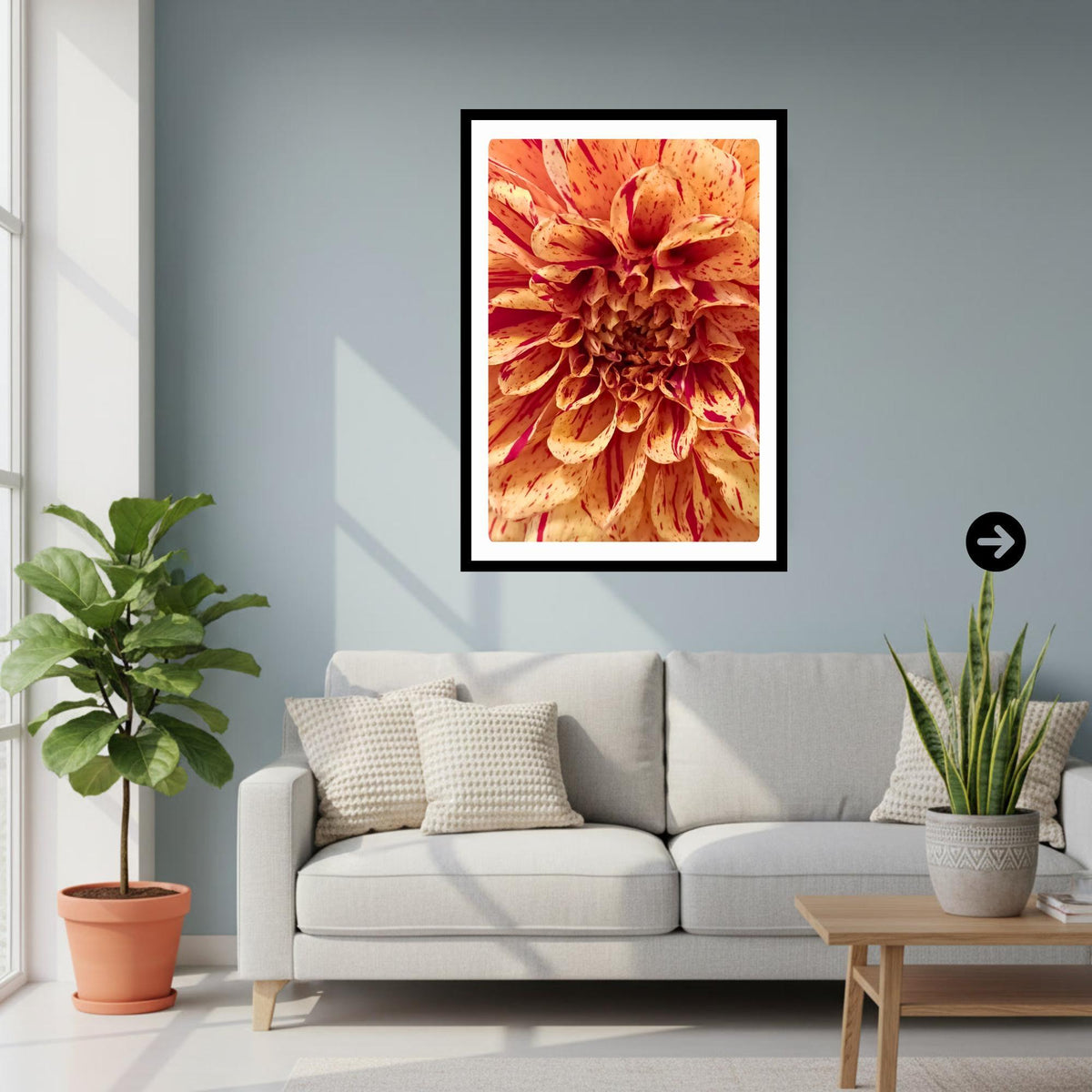 Peach Raspberry Dahlia Print | Macro Flower Photography, Botanical Wall Art