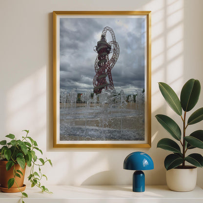 ArcelorMittal Orbit Tower Poster, Queen Elizabeth Olympic Park London, Stratford Landmark Wall Art Print, Red Steel Sculpture Photography