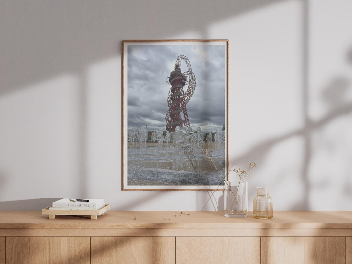 ArcelorMittal Orbit Tower Poster, Queen Elizabeth Olympic Park London, Stratford Landmark Wall Art Print, Red Steel Sculpture Photography