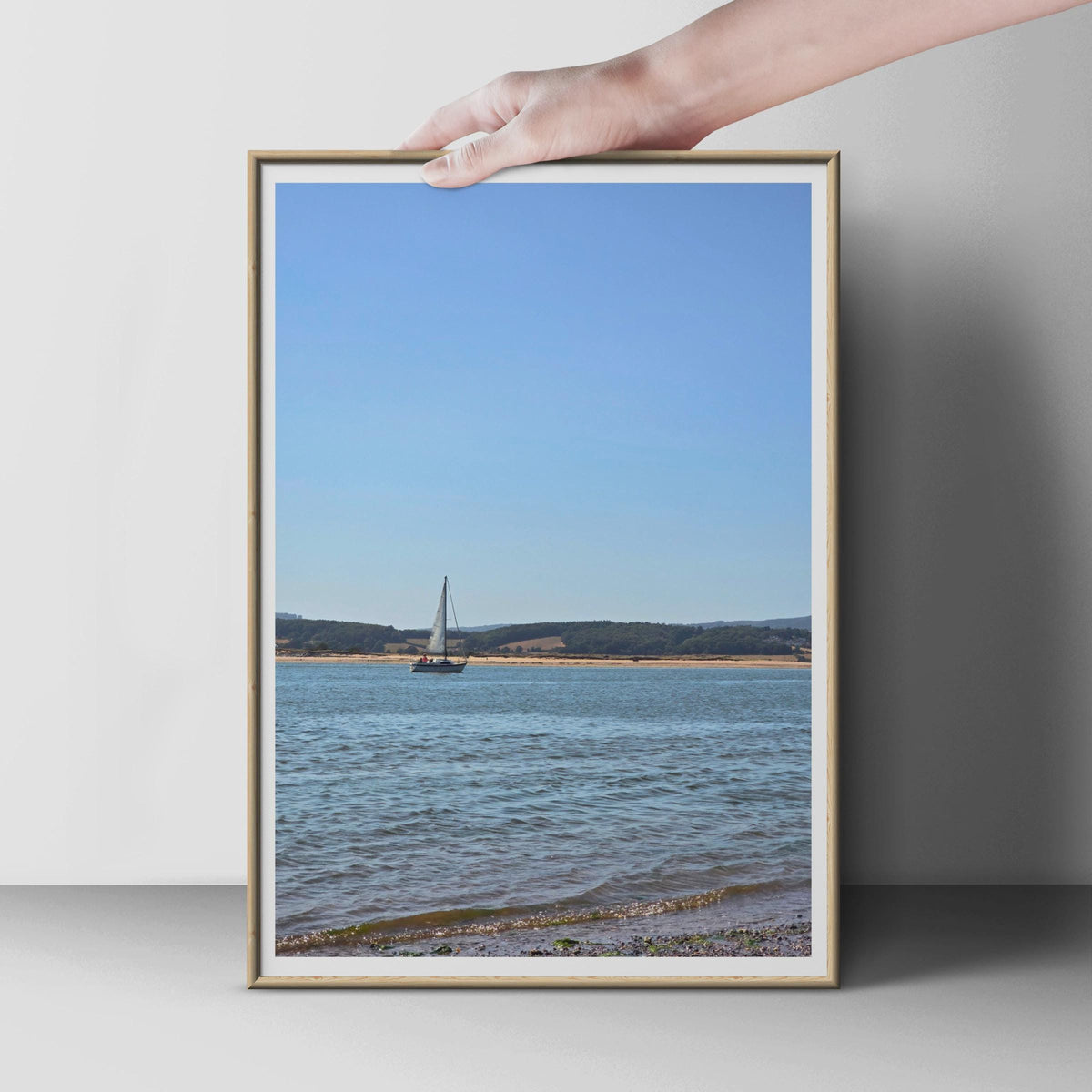 Sailboat Coastal Photography Print, Blue Sky Seascape Wall Art, Sailing Boat Poster, Nautical Home Decor, Beach Estuary Landscape Photo