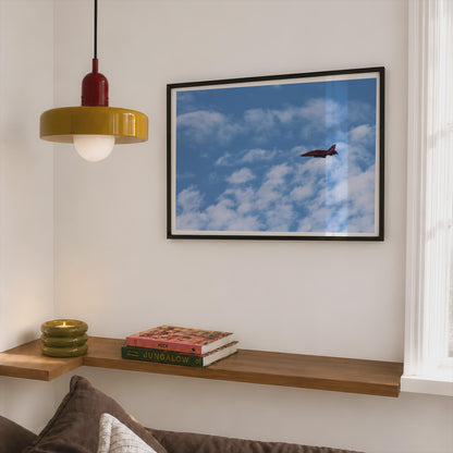 Red Arrows RAF Jet Poster, British Air Show Framed-Print, Blue Sky Aviation Wall Art, Hawk Aircraft Photography Print