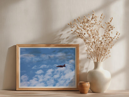 Red Arrows RAF Jet Poster, British Air Show Framed-Print, Blue Sky Aviation Wall Art, Hawk Aircraft Photography Print