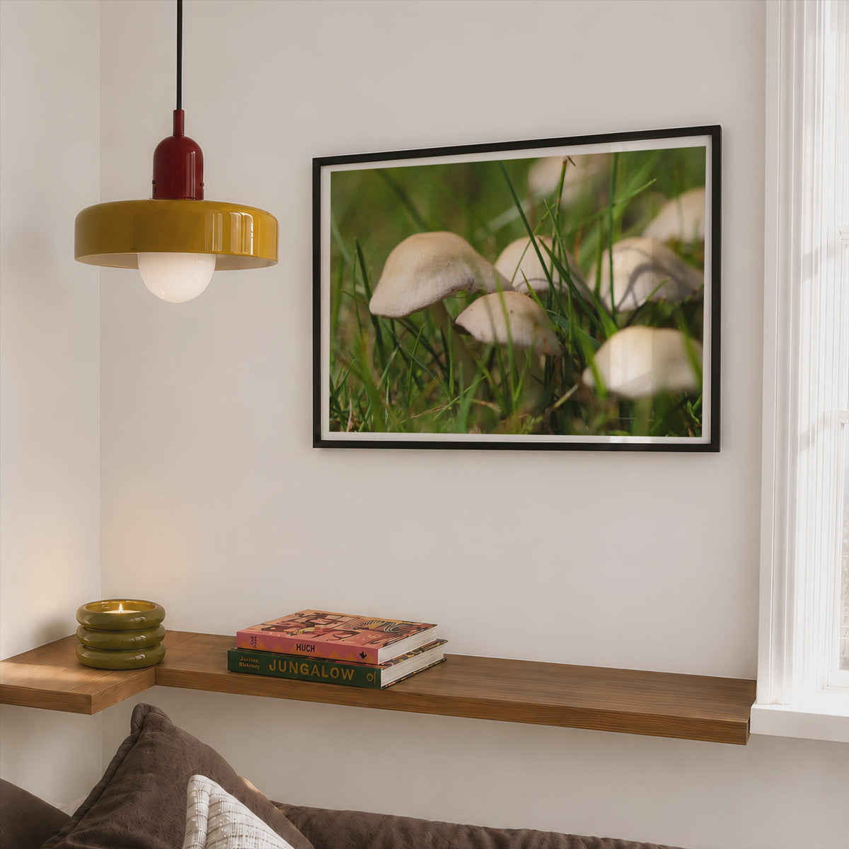 Fungi Mushroom Poster mockup - Corner Bedroom Mockup - Landscape