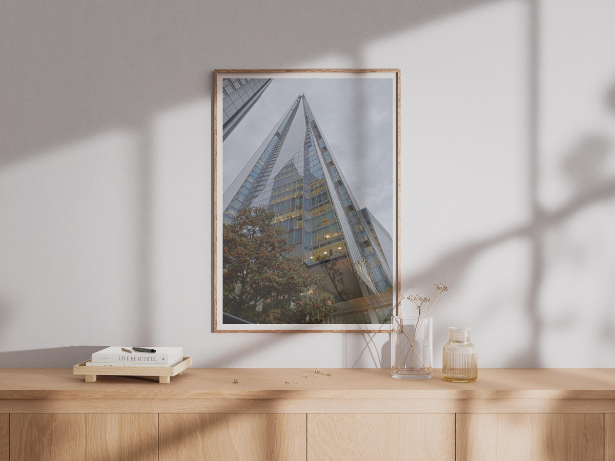 The Shard London Poster, Glass Skyscraper Architecture Print, London Wall Art, City Skyline Photo, Modern Building, Urban Travel Gift
