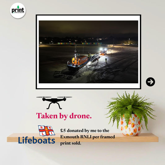Exmouth RNLI Lifeboat Night Recovery Print | Devon Coastal Wall Art, Maritime Photography