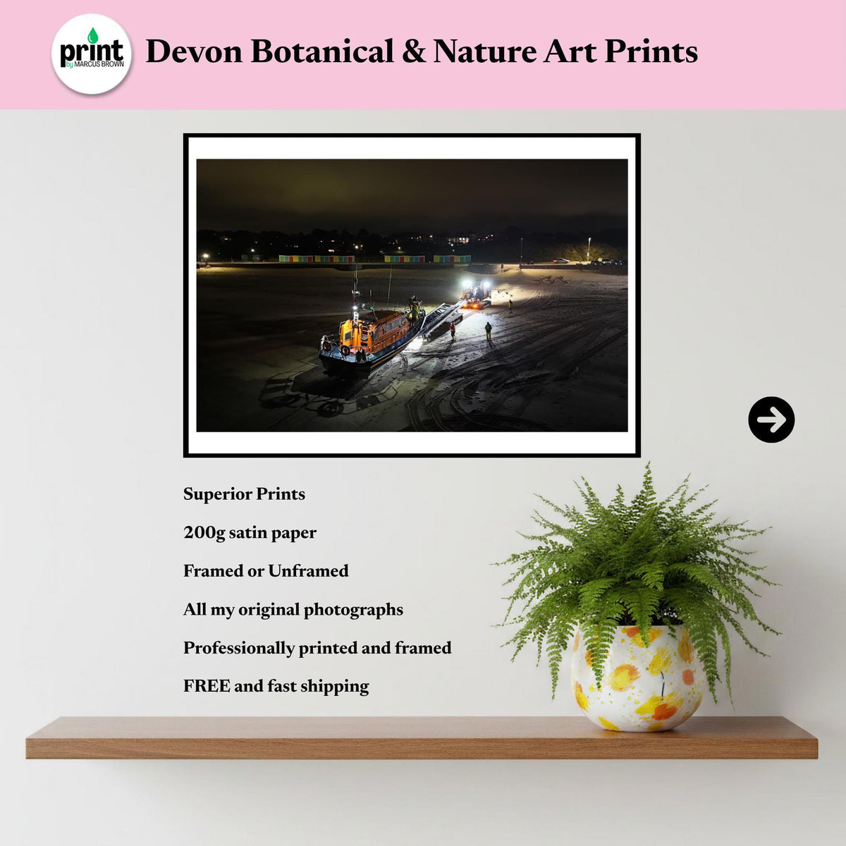 Exmouth RNLI Lifeboat Night Recovery Print | Devon Coastal Wall Art, Maritime Photography