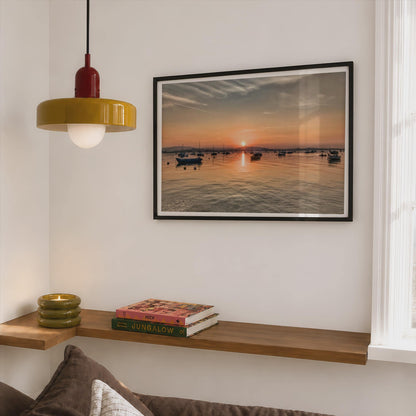 Harbour Sunset Landscape Poster mockup - Corner Bedroom Mockup - Landscape